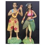 Hawaiian hula dancer & ukulele player figurines