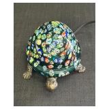 Green Murano-style millefiori turtle table lamp