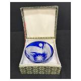 Cobalt Blue & Clear Cut Lead Crystal Finger Bowl