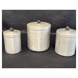 Vtg spun aluminum canisters (3) w/round knob lids