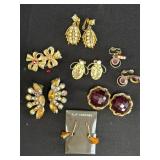 7 gold-tone clear & colored stone clip-on earrings