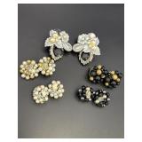 6 pair of clip earrings, black & white w/gold &