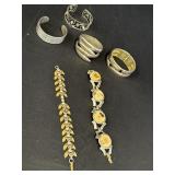 6 vtg metal bracelets, 4 silver-tone cuff style,