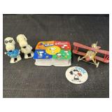 Variety of snoopy toys - wind up walkers, pin,