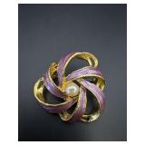 Purple & gold tone Bow Brooch Pin