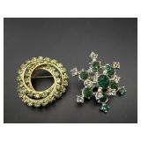 Green Rhinestone Brooch Pins