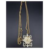 Rose Pendant Necklace, Gold toned Chain
