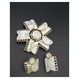 White opalescent Brooch Pin & Earring Set