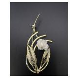 Gold Tone White Rose Brooch Pin