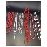 Red, white, & blue beaded necklaces, 2 w/clasps