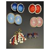 Red, Blue, clip earrings - chess piece horse,