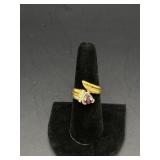 Bypass-style gold-tone cocktail ring w/purple