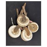4 porcelain caster wheels w/cast iron stems &
