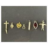 7 necklace pendants - cross, heart, wishbone,