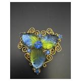 Gold Tone Glass Leaf Brooch Pin