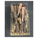 Variety of wooden handle screwdrivers