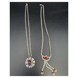 Vtg. Style Red Rhinestone Necklace & Colorful