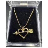 Unmarked Gold Toned Heart w/ Arrow Necklace