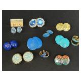 11pr variety of blue, teal, green pierced earrings