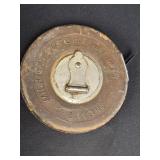 Vtg leather-cased steel tape measure, Michigan