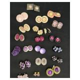 Variety of pink & purple clip-on earrings, 21 pair