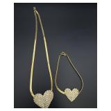 Gold Tone Heart Necklace & Bracelet Set