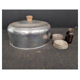 Stainless Cake cover wood handle, galvanized jar