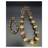 Green & Wood Beaded Necklace & Bracelet