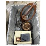 Bibles, table lamp, nut bowl, & hanging plant