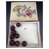 Glass Like Beads for Necklace w/ Needlepoint Box