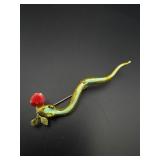 Vtg. Enamel Snake Brooch Pin