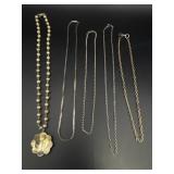 Faux Pearl Necklace & 4 Necklace Chains