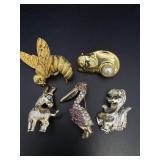 Donkey, Bee, Cat, Bird & Squirrel Brooch Pins
