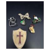 Christmas, Angel, Praying Hands & Cross Brooch