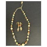 Matching necklace & clip-on earring set - polished