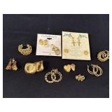 13pr gold-tone pierced earrings, variety.