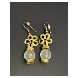Pair of pierced dangle earrings, 2in., gold color