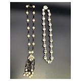 2 white & black beaded necklaces, 24in & 20in.,