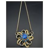 Blue Rhinestone Flower Necklace