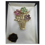 Genuine Austrian Crystal Flower Basket Brooch