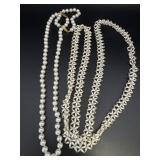 Faux Pearl Necklace & Bracelet & White Floral