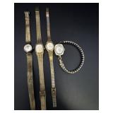 (4) Ladies Gold Tone Wrist Watches