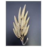 Gold Tone Textured Leaf Brooch Pin