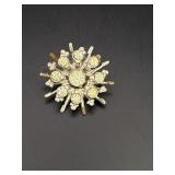 Vtg silver-tone rhinestone starburst brooch w/