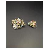 Vtg gold-tone floral brooch & earring (marked