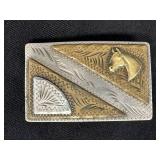 Silver & bronze western belt buckle