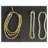 3 necklaces - 3 strand bead necklace & 2 shell