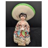 Mexican Hand painted Doll w/ wide brim hat