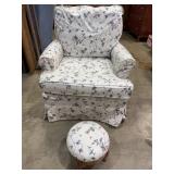 Floral Upholstered Arm Chair & Foot Stool
