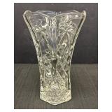 Heavy clear glass vase, star & diamond pattern w/